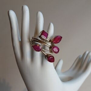 ❤️ Ruby Sterling Silver Wrap Artisan Ring 5 Stones Size 7.5 Boho Metaphysical